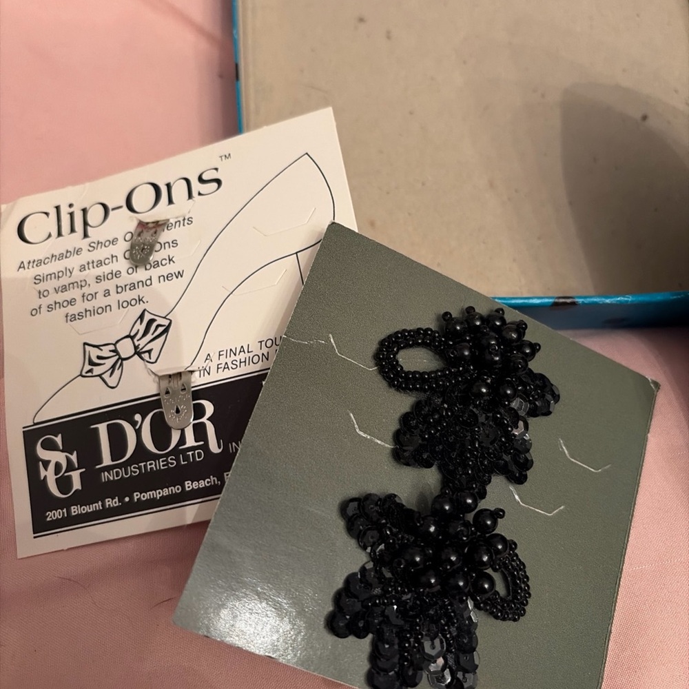 Vintage Black Beaded Clip-On Shoe Ornaments